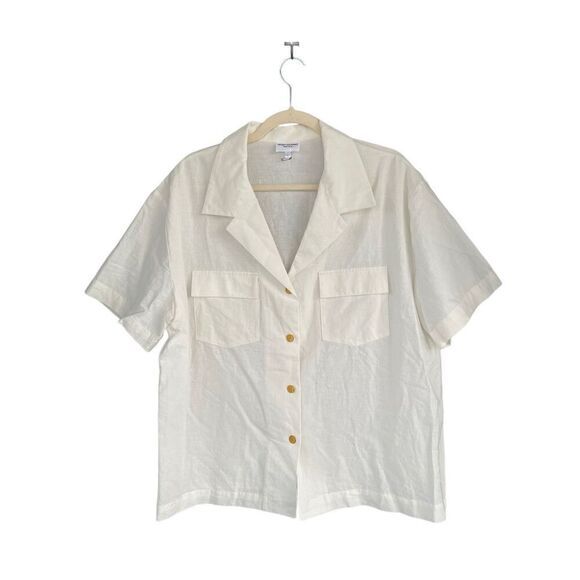 B6 Montserrat New York Button Up Shirt White Large Linen Cotton Blend - Picture 3 of 9